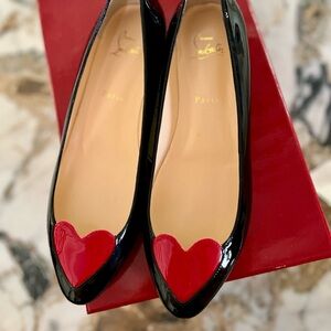 Christian Louboutin Black and Red Flats with HEARTS